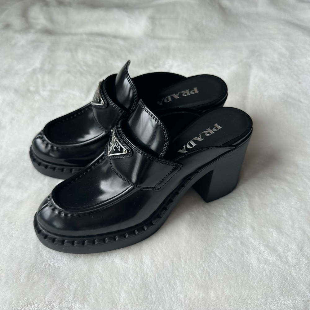 prada “chocolate brushed leather loafers” — size EU 36.5